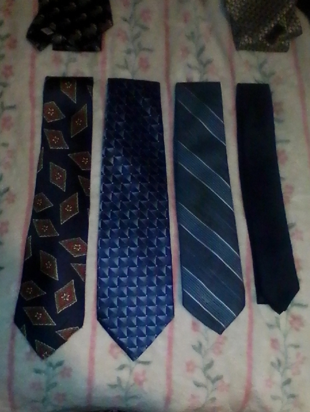 Set of Four Men's Silk-Look Ties in Navy and Blue Tones